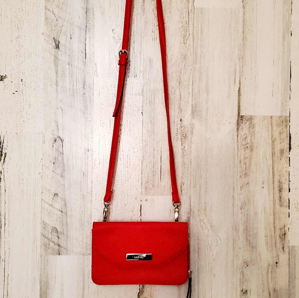 Nine West Red Leather Crossbody Cellphone  Purse